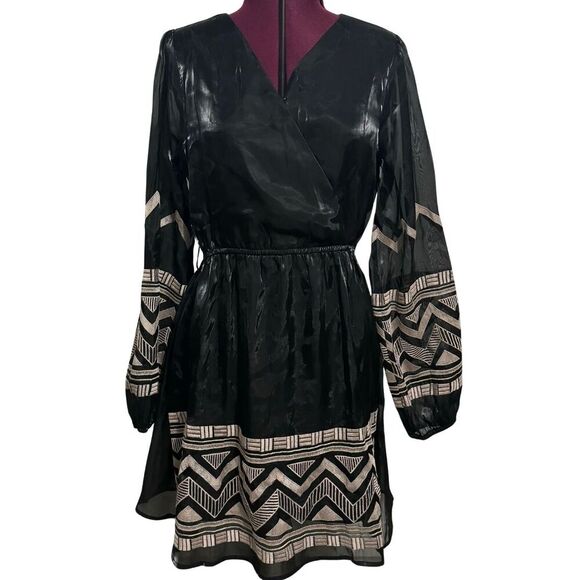 Savanna Jane Dresses & Skirts - SAVANNA JANE Taking a Shine Embroidered Long Sleeve Dress Black Tan NWT Large